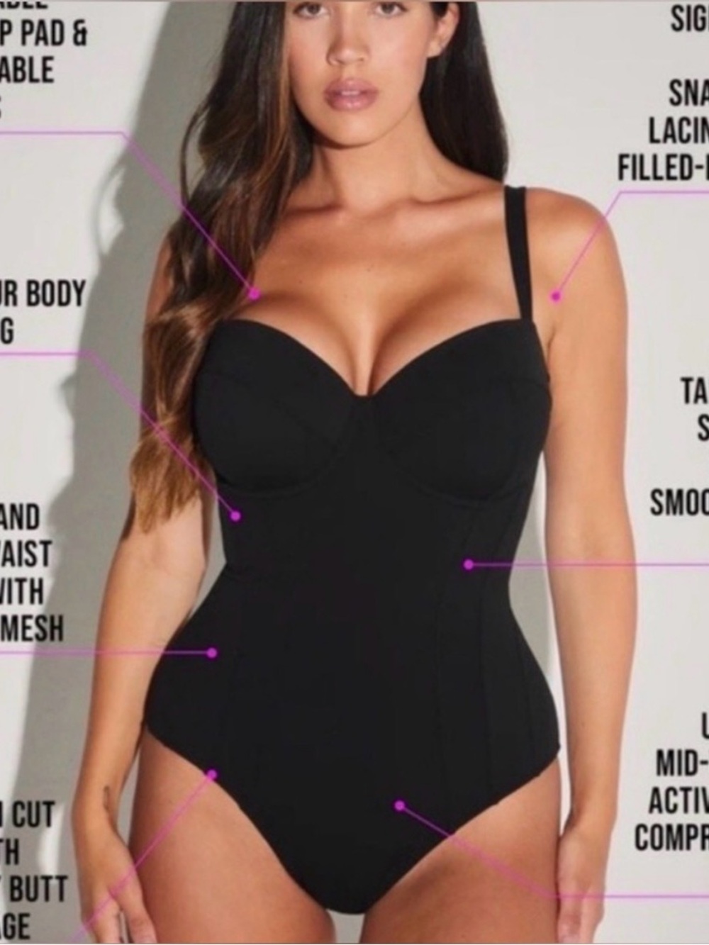 TA3 - XL REG/LONG F/G cup, push up one piece black swim suit - NWOT